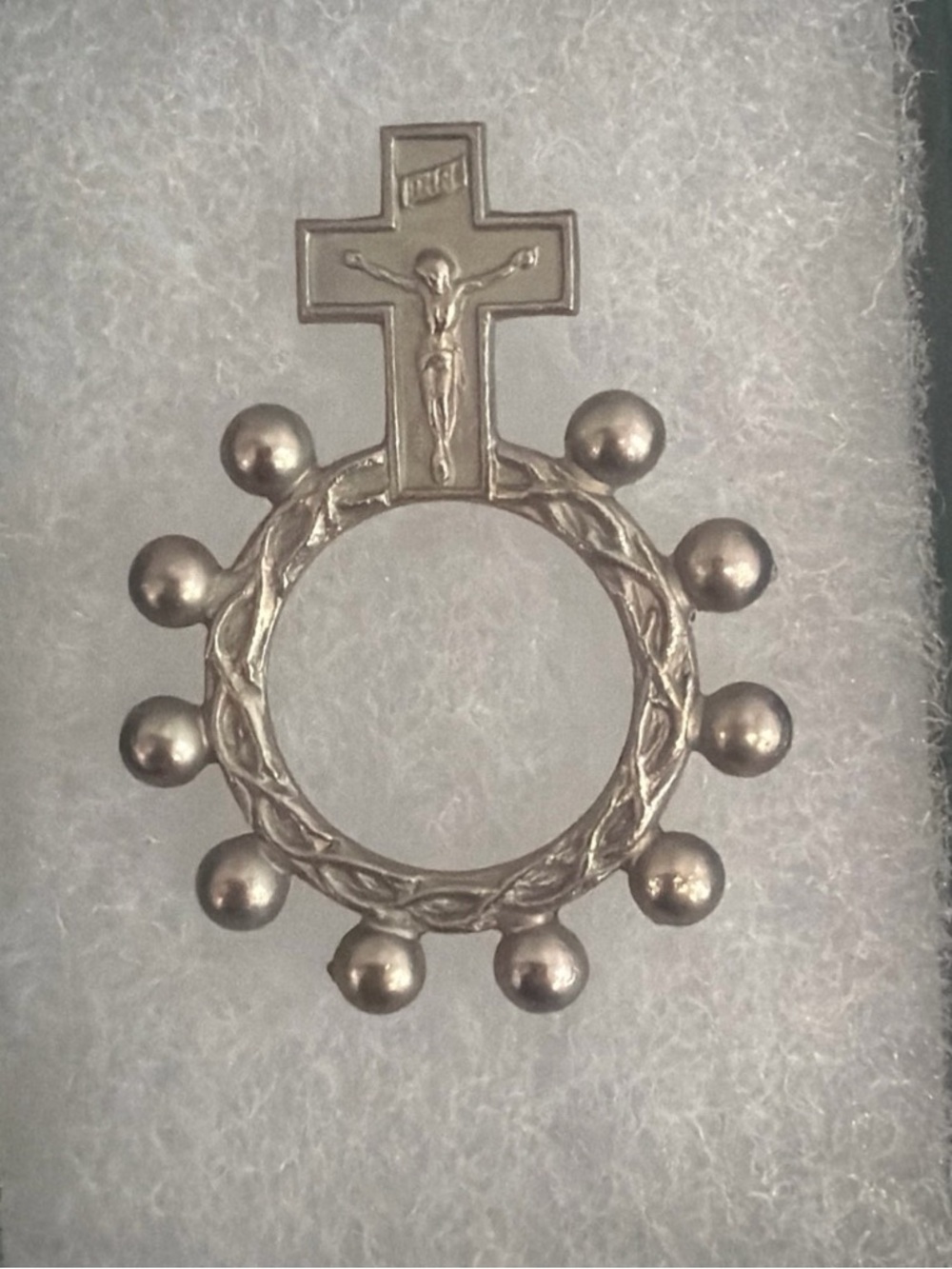 Vntg Pocket Finger Rosary Ring Inri Catholic Jesus Christ Made In Italy 1.5 inch